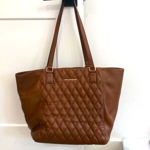 Large Vera Bradley Tote, brown quilted leather w/ gold accents